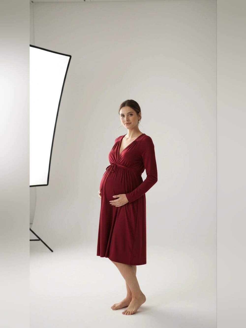 Hatch Maternity Romantic V Neck Jersey Drape Dress Silk Tie Long Sleeve Medium